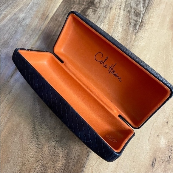 2/$30 Cole Haan Eyeglasses Faux Leather Basket Weave Hard Clamshell Case - Picture 2 of 5